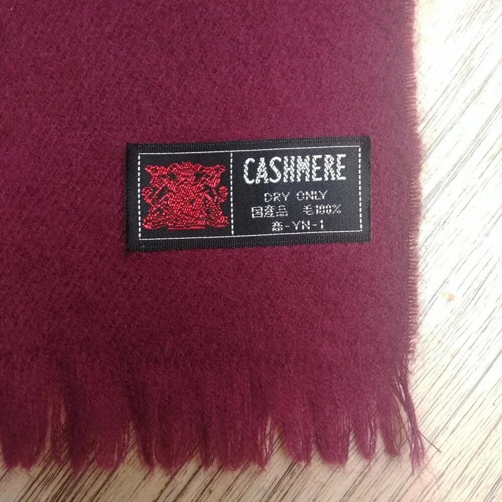 Burgundy maroon cashmere scarf with subtle fringe